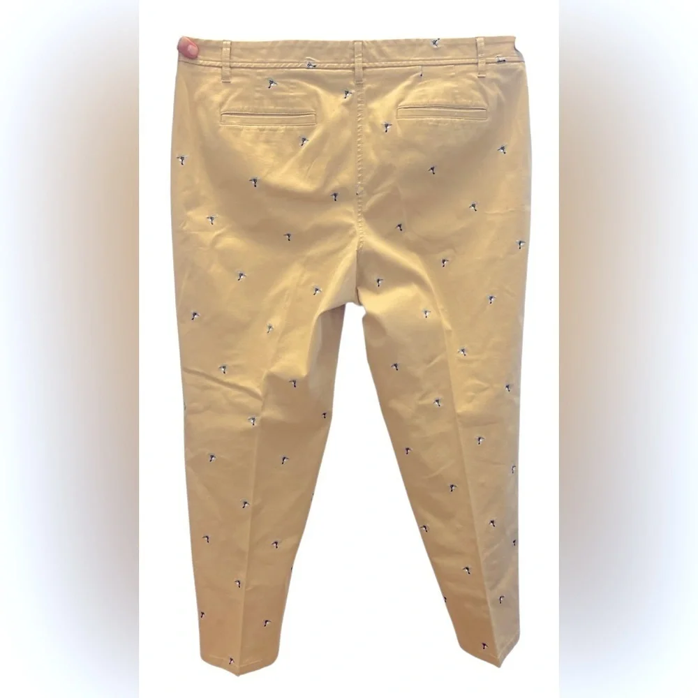 NWT- Talbots Tan Chino Pants with hummingbird Embroidered Detail